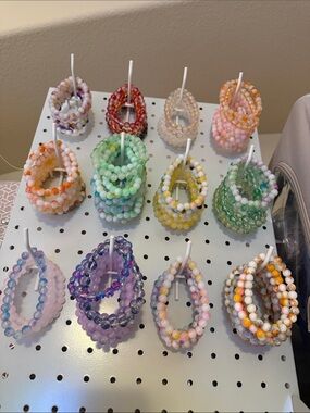 Colorful Beaded Stretch Bracelet Mixed Gemstone Look 6 pc Random Set